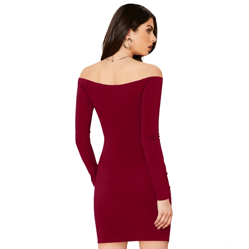 Indoraa Women's Knitting stretchable Solid V Neck Full Sleeve Dress (Maroon)