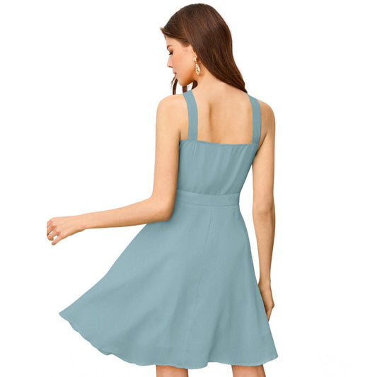 Indoraa Women's Knitting stretchable Solid Halter Neck Sleeveless Dress (Pista )
