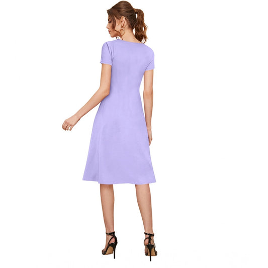 Indoraa Women's Knitting stretchable Solid Round Neck Cap Sleeve Dress (Purple)