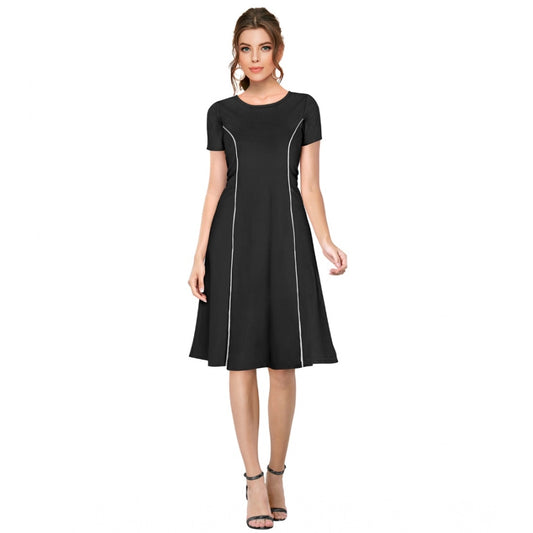 Indoraa Women's Knitting stretchable Solid Round Neck Cap Sleeve Dress (Black)