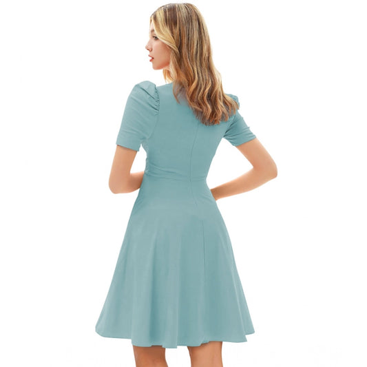 Indoraa Women's Knitting stretchable Solid V Neck Cap Sleeve Dress (Pista)
