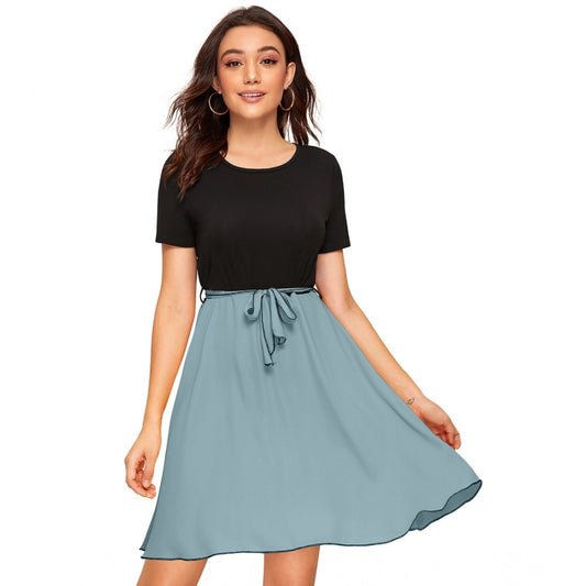 Indoraa Women's Knitting stretchable Solid Round Neck Cap Sleeve Dress (Pista)