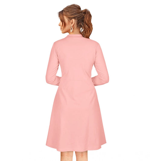 Indoraa Women's Knitting stretchable Solid Round Neck Full Sleeve Dress (Peach)