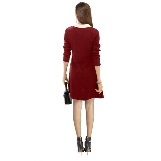 Indoraa Women's Polyester Solid Collar 3-4th Dress (Maroon)