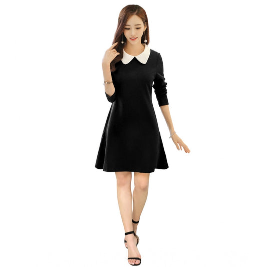 Indoraa Women's Polyester Solid Collar 3-4th Dress (Black)