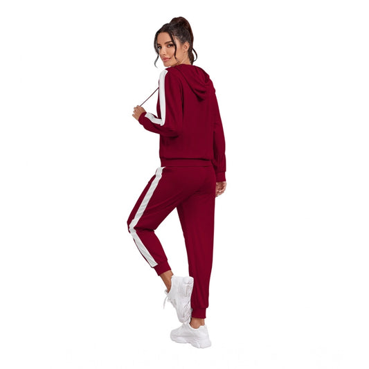 Indoraa Women's Knitting stretchable Solid Hooded Neck Full Sleeve Track Suit (Maroon)