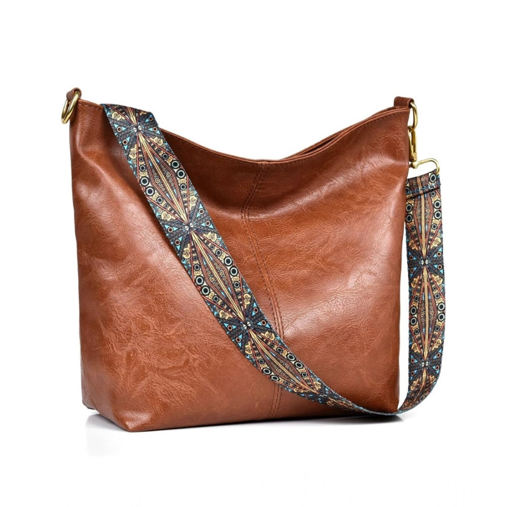indoraa Women's PU Leather Medium Sling bag Zipper Handbag (Brown)