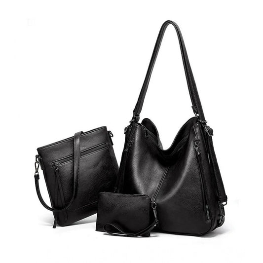 indoraa Women's PU Leather Medium Shoulder Zipper Handbag (Black)