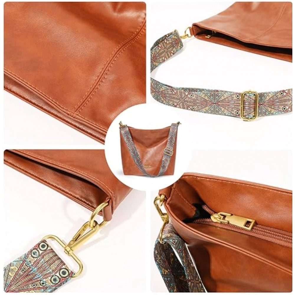 indoraa Women's PU Leather Medium Sling bag Zipper Handbag (Brown)