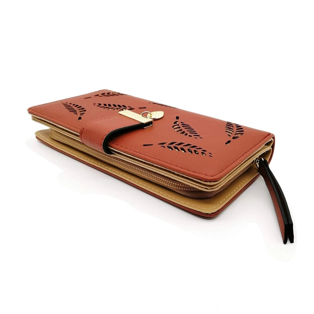 indoraa Women's Faux Leather Medium Snap Button Wallet (Brown)