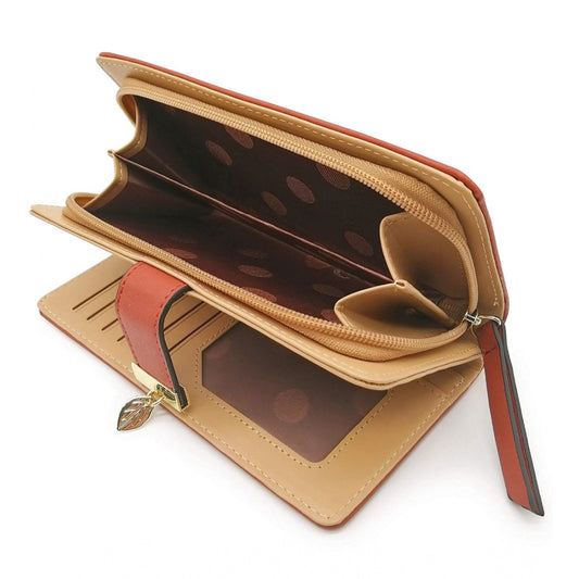 indoraa Women's Faux Leather Medium Snap Button Wallet (Brown)