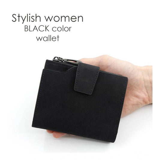 indoraa Women's Vegan Leather Small Zipper Wallet (Black)