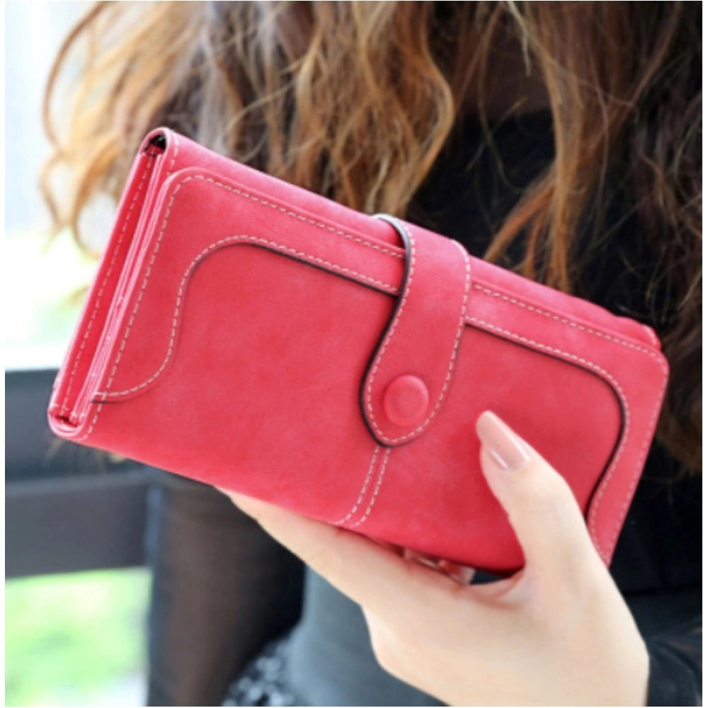 indoraa Women's Faux Leather Medium Snap Button Wallet (Red)