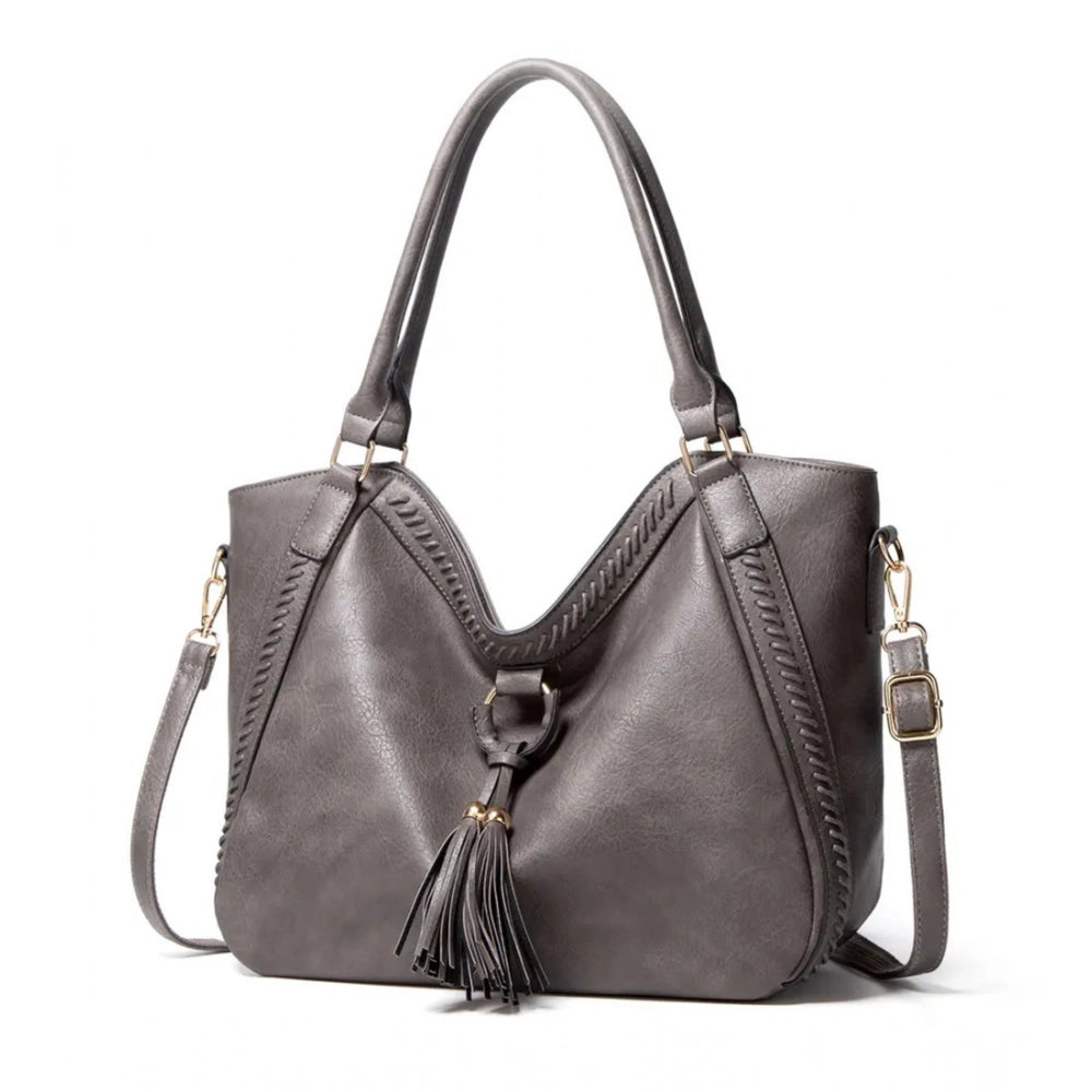 indoraa Women's PU Leather Large Shoulder Zipper Handbag (Grey)