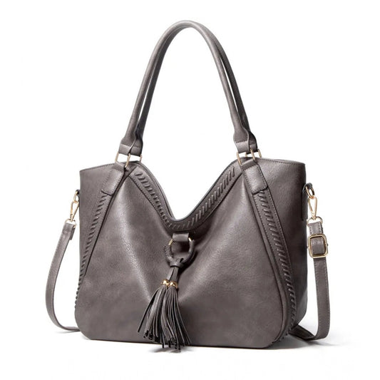 indoraa Women's PU Leather Large Shoulder Zipper Handbag (Grey)