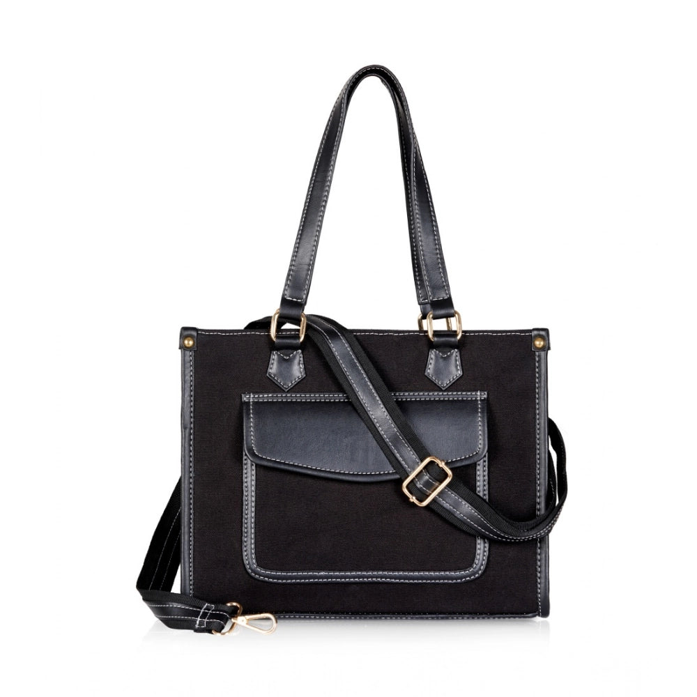 indoraa Women's Canvas Medium Top handle Satchel Zipper Handbag (Black)