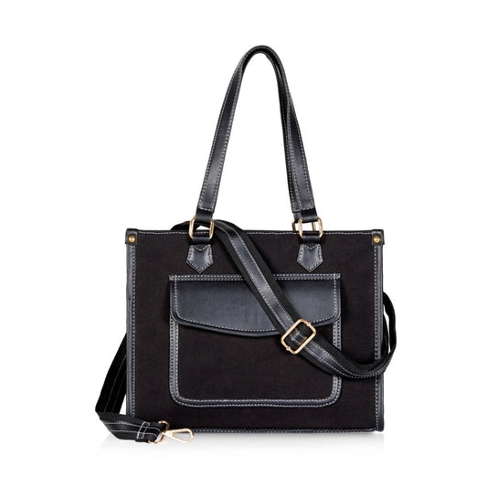 indoraa Women's Canvas Medium Top handle Satchel Zipper Handbag (Black)