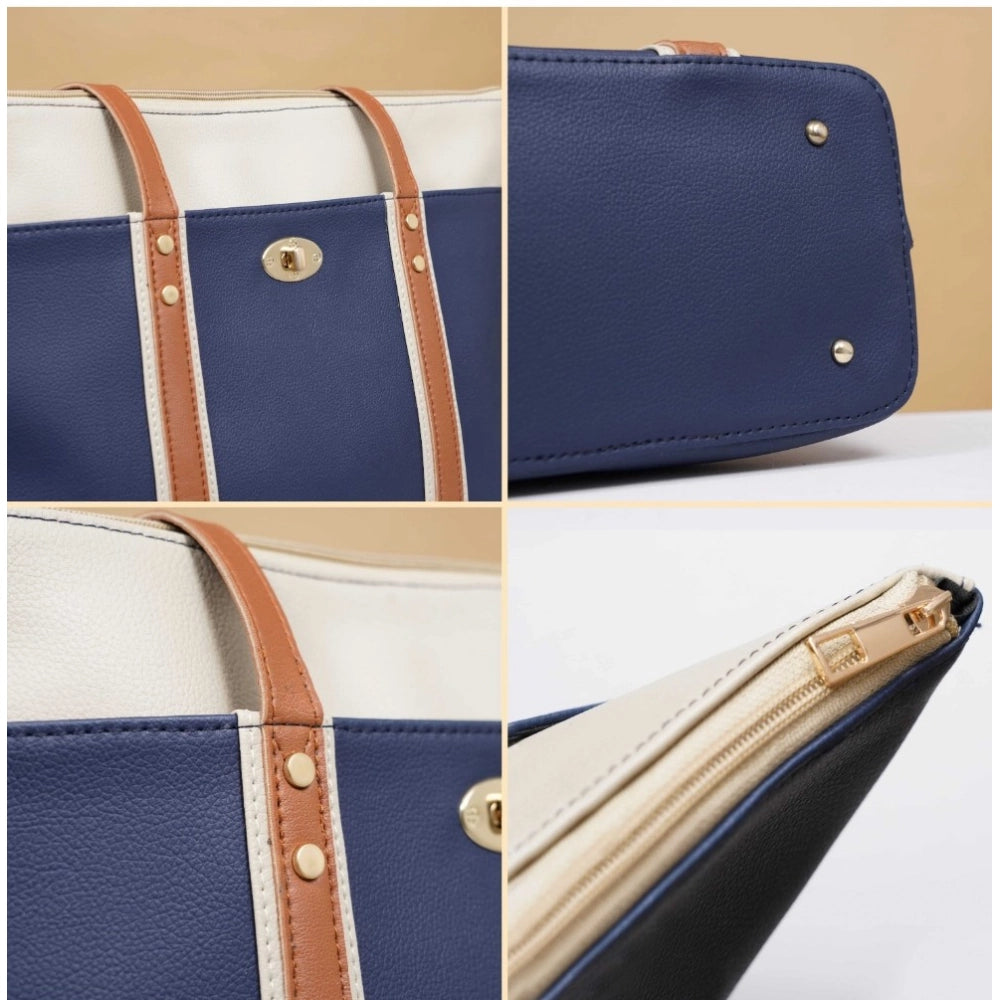 indoraa Women's Faux Leather Large Shoulder Zipper Handbag (Dark Blue)