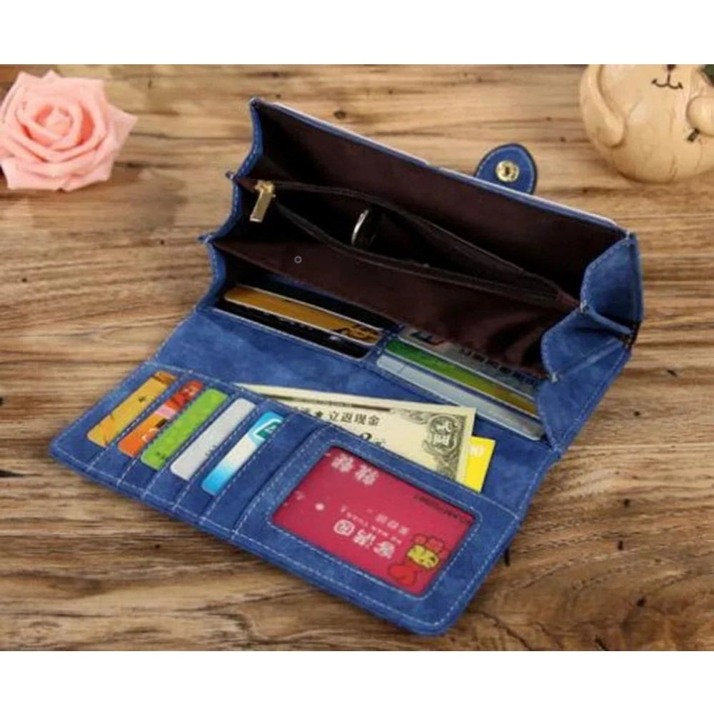 indoraa Women's Faux Leather Medium Snap Button Wallet (Dark Blue)