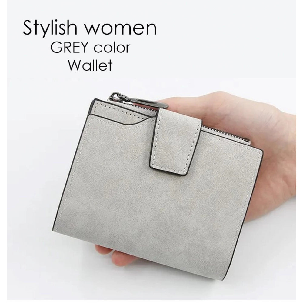 indoraa Women's Vegan Leather Small Zipper Wallet (Grey)