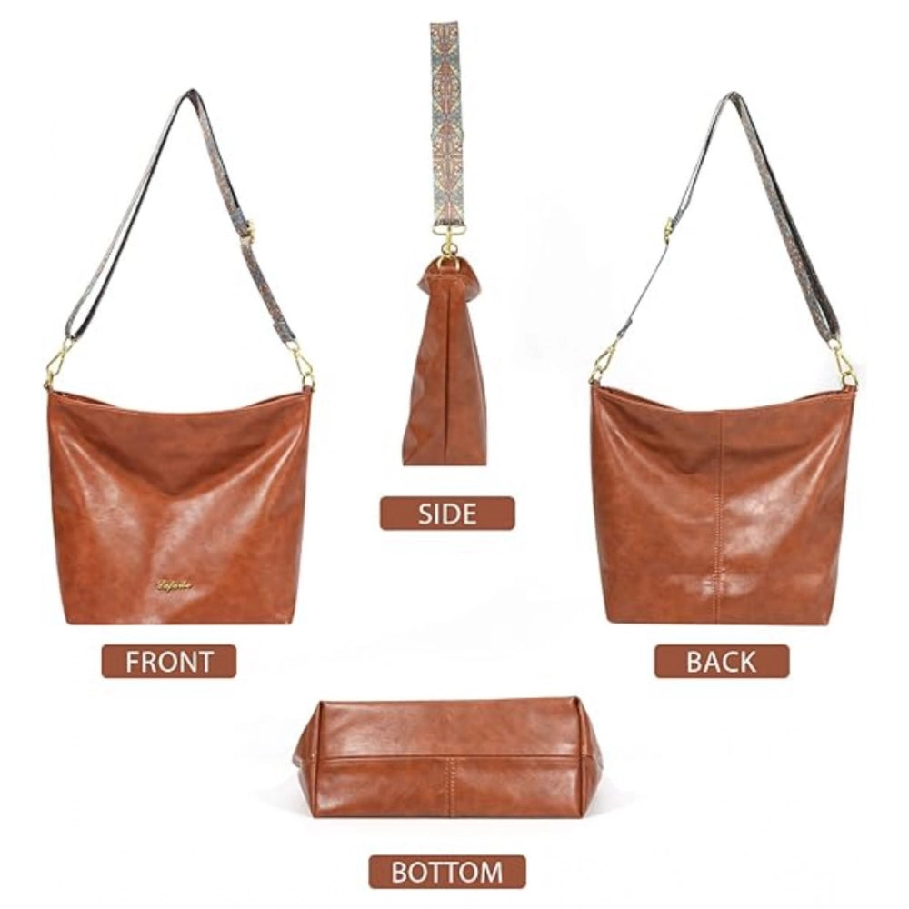 indoraa Women's PU Leather Medium Sling bag Zipper Handbag (Brown)