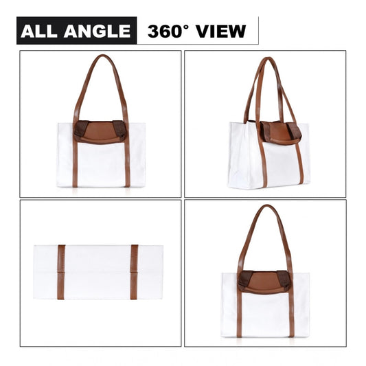 indoraa Women's Canvas Medium Top handle Satchel Zipper Handbag (White)