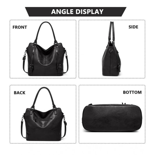 indoraa Women's PU Leather Large Shoulder Zipper Handbag (Black)