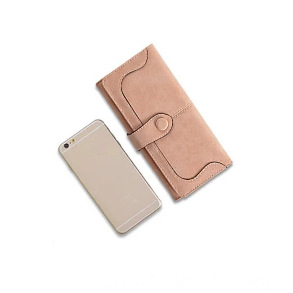 indoraa Women's Faux Leather Medium Snap Button Wallet (Khakhi)
