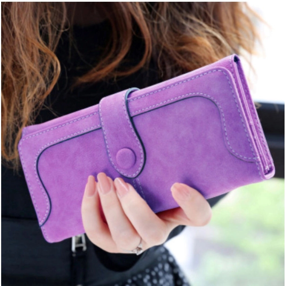 indoraa Women's Faux Leather Medium Snap Button Wallet (Purple)