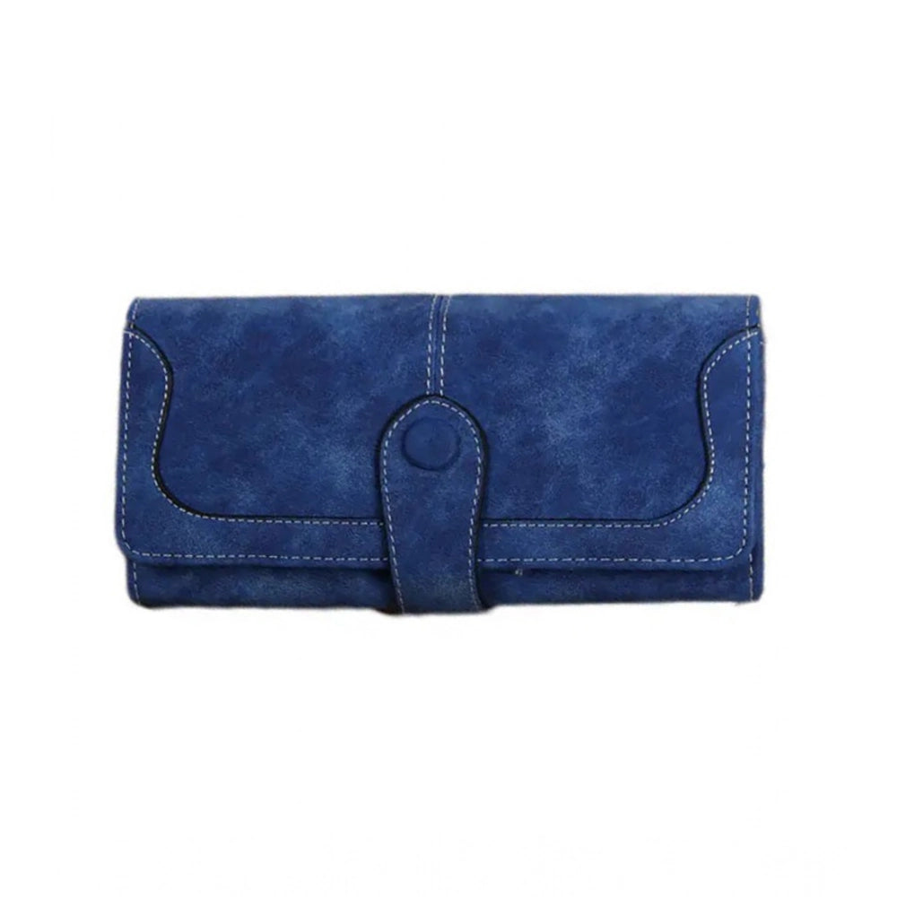 indoraa Women's Faux Leather Medium Snap Button Wallet (Dark Blue)