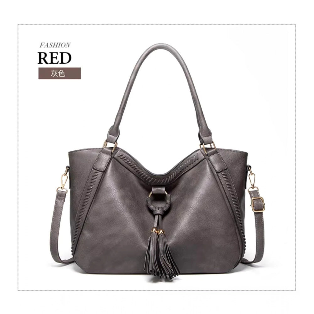 indoraa Women's PU Leather Large Shoulder Zipper Handbag (Grey)