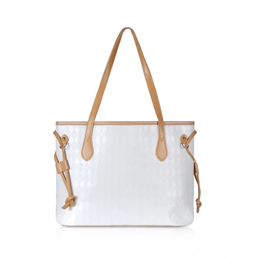 indoraa Women's Canvas Medium Shoulder Zipper Handbag (White)
