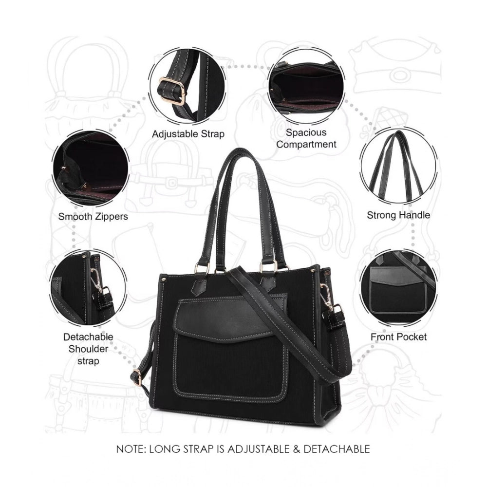 indoraa Women's Canvas Medium Top handle Satchel Zipper Handbag (Black)