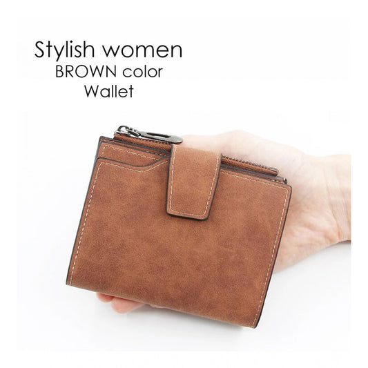 indoraa Women's Vegan Leather Small Zipper Wallet (Brown )