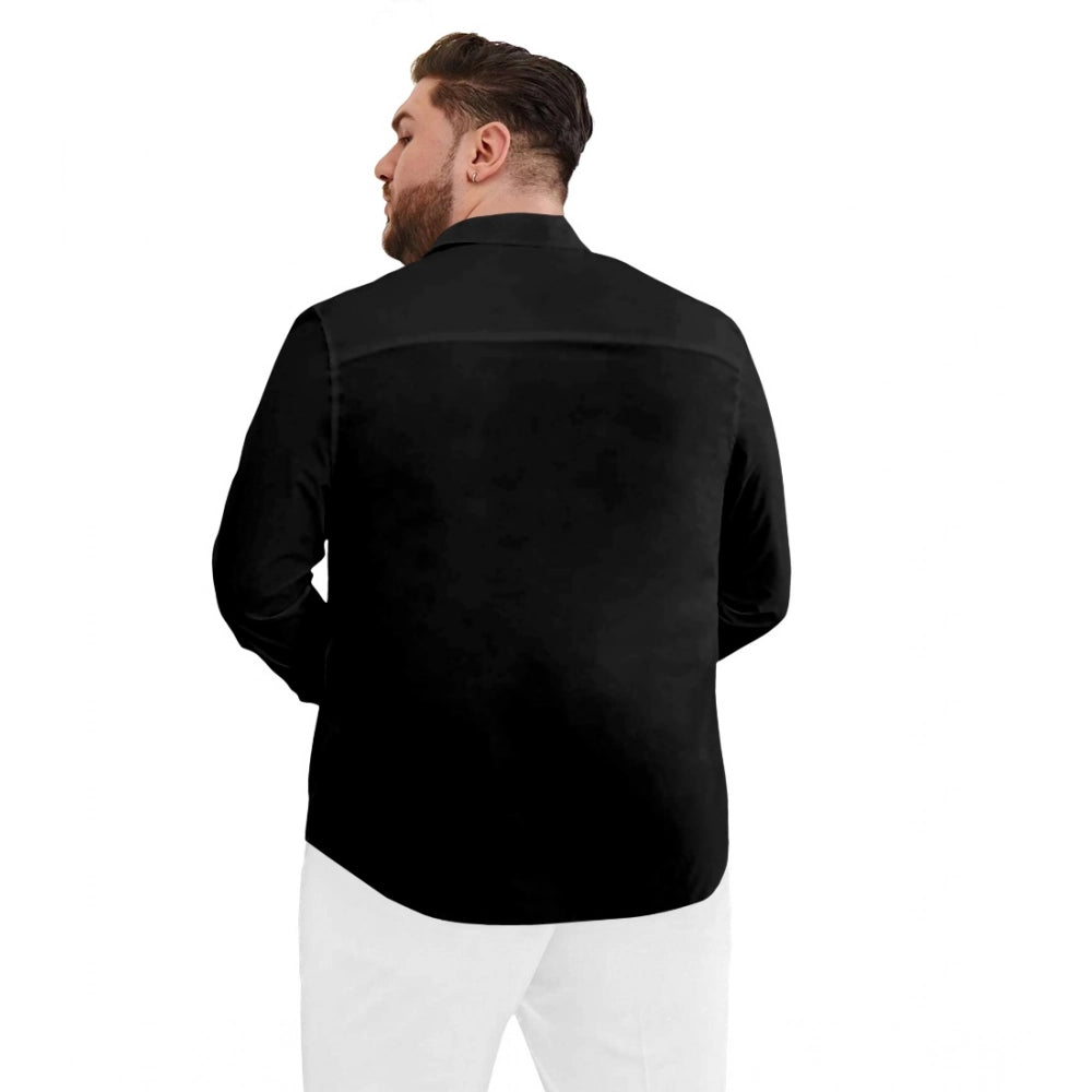 Indoraa Mens Casual Cotton Solid Full Sleeve Shirt (Black)