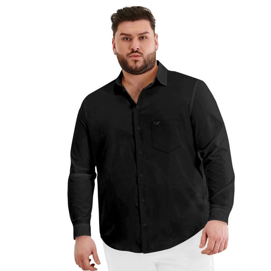 Indoraa Mens Casual Cotton Solid Full Sleeve Shirt (Black)