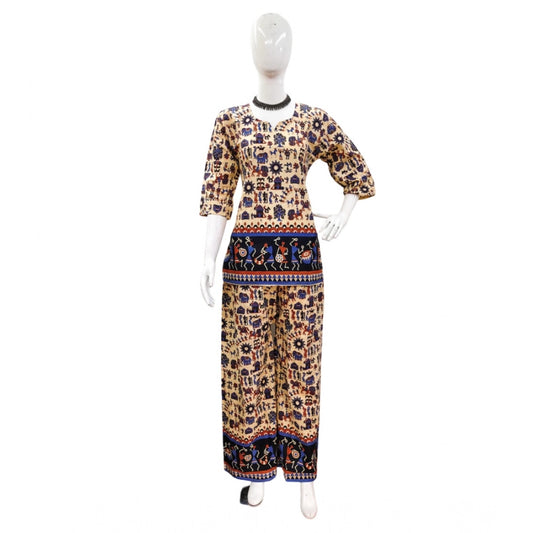 Indoraa Women's Cotton Jaipuri Printed 3-4th Sleeve Co ord Set (Multicolor)