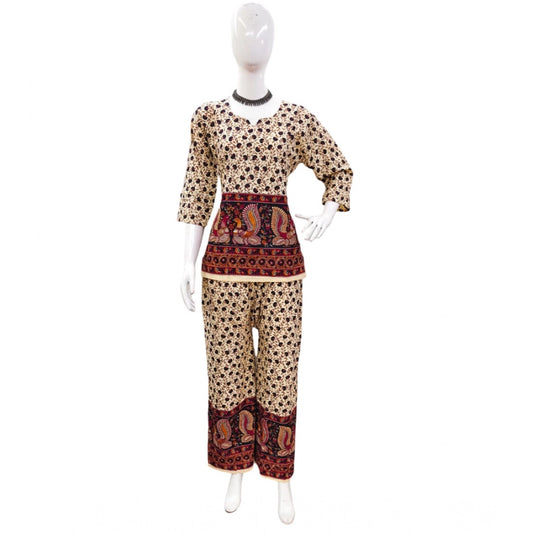Indoraa Women's Cotton Jaipuri Printed 3-4th Sleeve Co ord Set (Multicolor)