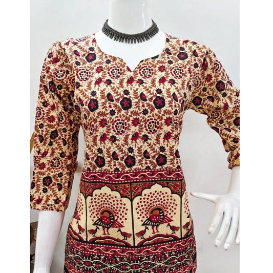 Indoraa Women's Cotton Jaipuri Printed 3-4th Sleeve Co ord Set (Multicolor)