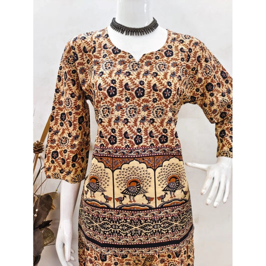 Indoraa Women's Cotton Jaipuri Printed 3-4th Sleeve Co ord Set (Multicolor)