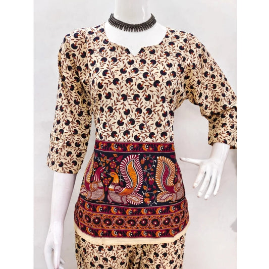 Indoraa Women's Cotton Jaipuri Printed 3-4th Sleeve Co ord Set (Multicolor)