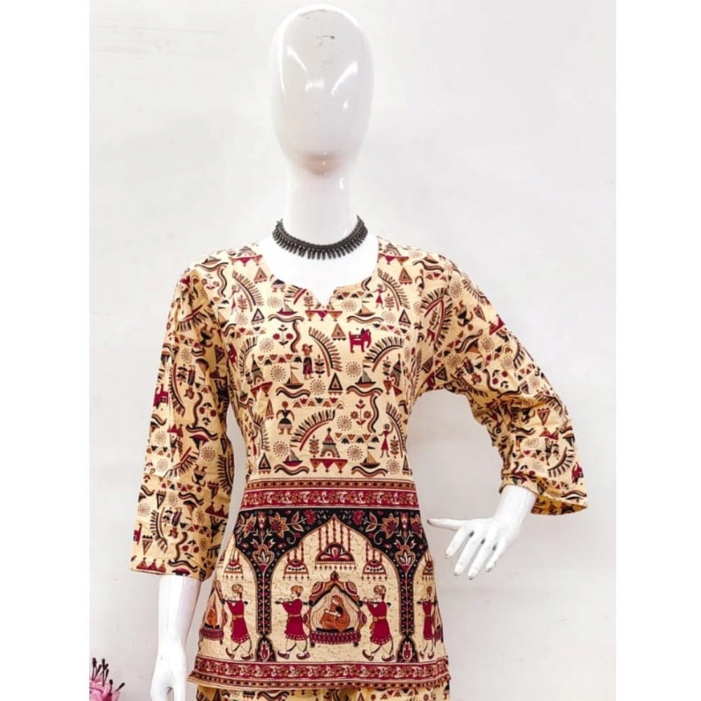 Indoraa Women's Cotton Jaipuri Printed 3-4th Sleeve Co ord Set (Multicolor)