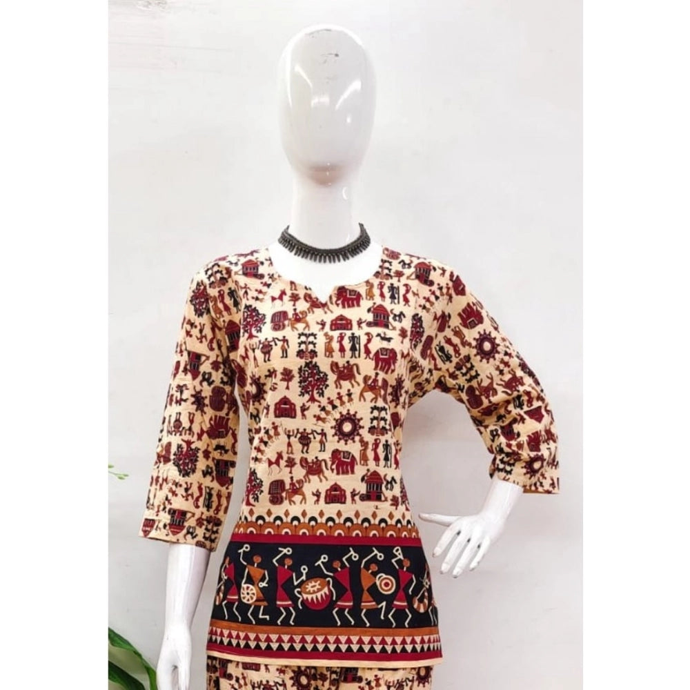 Indoraa Women's Cotton Jaipuri Printed 3-4th Sleeve Co ord Set (Multicolor)