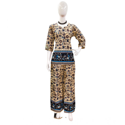 Indoraa Women's Cotton Jaipuri Printed 3-4th Sleeve Co ord Set (Multicolor)