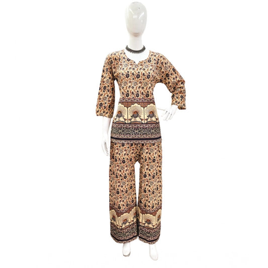 Indoraa Women's Cotton Jaipuri Printed 3-4th Sleeve Co ord Set (Multicolor)