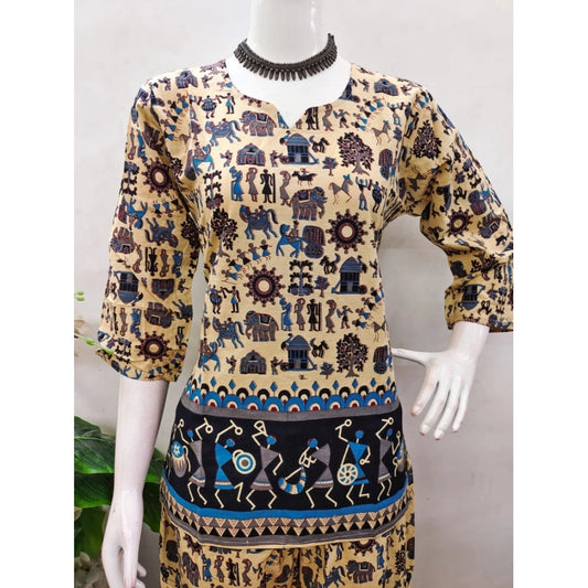 Indoraa Women's Cotton Jaipuri Printed 3-4th Sleeve Co ord Set (Multicolor)