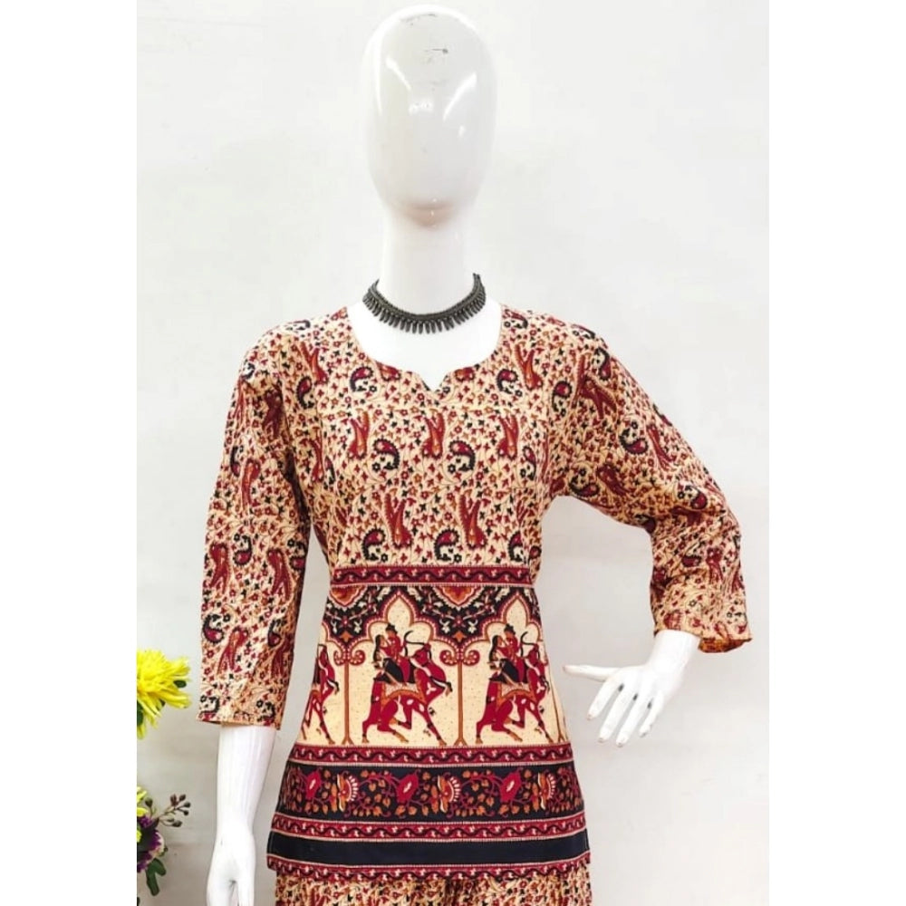 Indoraa Women's Cotton Jaipuri Printed 3-4th Sleeve Co ord Set (Multicolor)