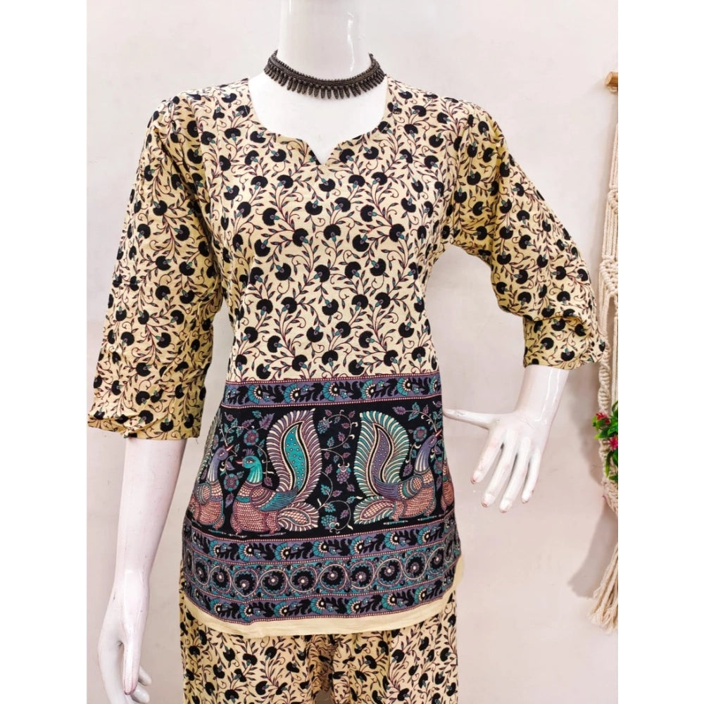 Indoraa Women's Cotton Jaipuri Printed 3-4th Sleeve Co ord Set (Multicolor)