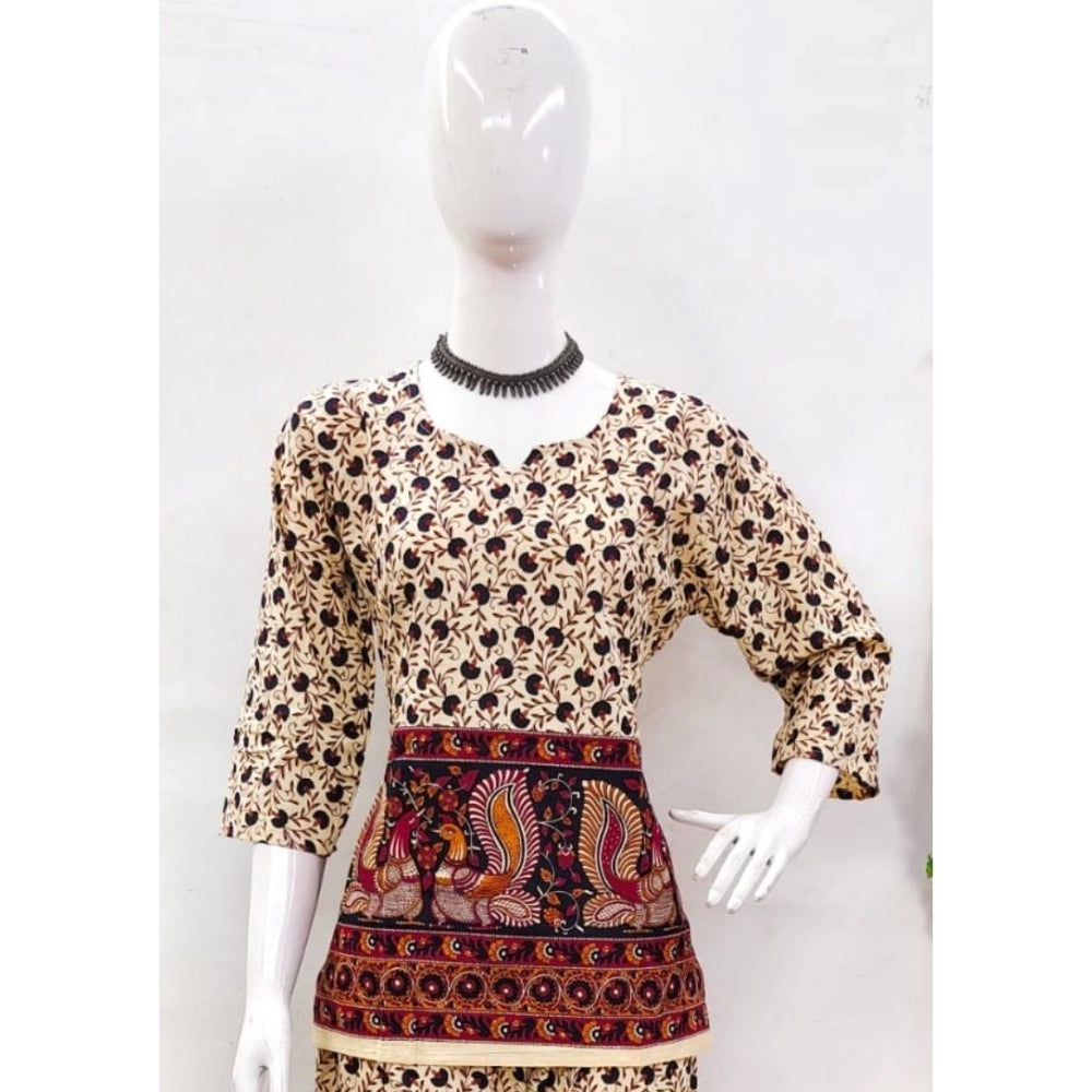 Indoraa Women's Cotton Jaipuri Printed 3-4th Sleeve Co ord Set (Multicolor)