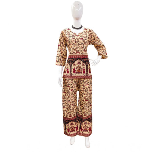Indoraa Women's Cotton Jaipuri Printed 3-4th Sleeve Co ord Set (Multicolor)